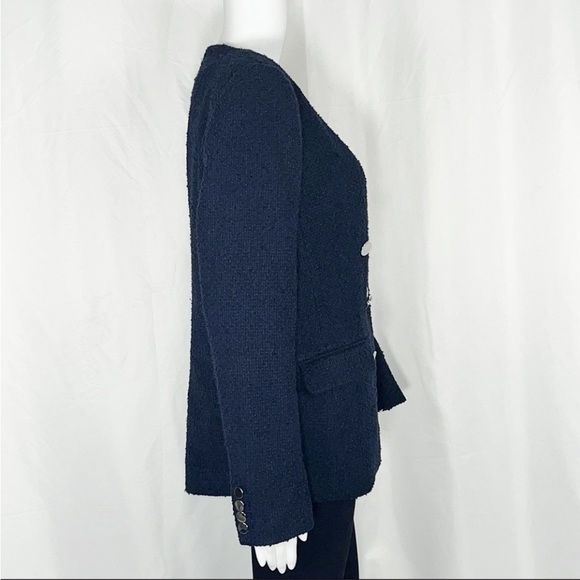 CalvinKlein Navy Long Sleeves Tweed-Like Buttons Blazer Jacket Sz12 Flap Pockets - Picture 8 of 16